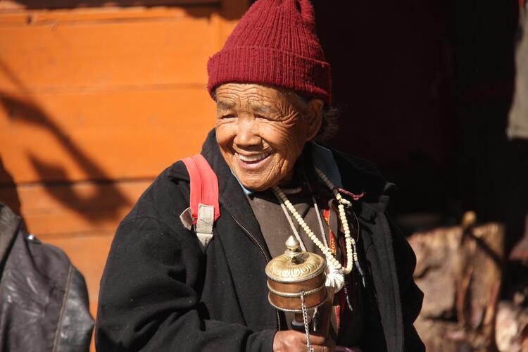 Ladaksma with prayer wheel Ladaksma with prayer wheel
